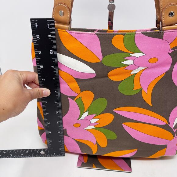 Kate Spade Pink Orange Brown Vintage Floral Inspired Tote Double Leather Handle - Picture 15 of 16